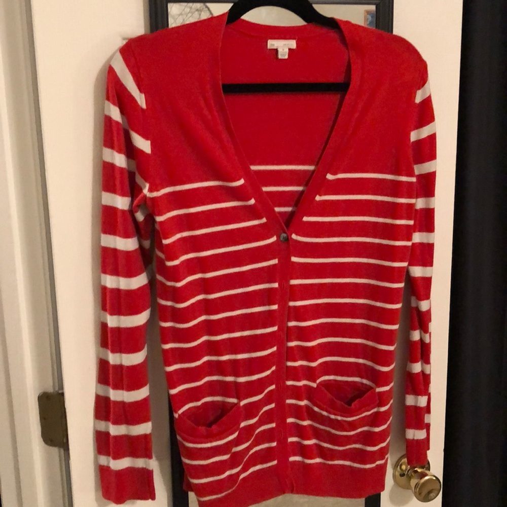 Orange & white cardigan